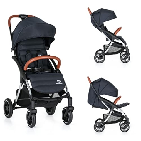 Petite&Mars CROSS | Automatisch faltbarer kompakter Kinderwagen | Liegebuggy, Innovatives Klappsystem, Kleine Maße nach Zusammenklappen (Anthracite Blue)
