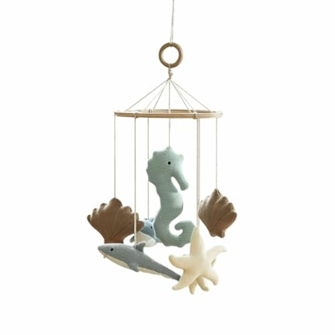 LOBERON Mobile Twinkledream, Meeresfiguren in Sanften Farben, Maritimer Charme, Babyausstattung, Kinderzimmer-Accessoire, Baumwolle, Polyester, Buchenholz, beige/braun/blau