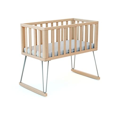 JURABABY - Schaukelwiege baby bett Holz ONLY Stahl 40 x 80 cm | 90 x 52 x 75 cm | MassivHolz |Babybett mit Matratze inklusive 40x80x5 cm | Abnehmbar und maschinenwaschbar