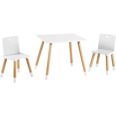 roba Kindersitzgruppe aus Holz - Kindermöbel Set aus 2 Kinderstühlen & 1 Tisch - Kindertisch Set für Kinderzimmer von Jungen & Mädchen - Weiß / Natur