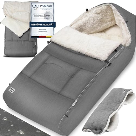 MONZANA® Fußsack für Kinderwagen Baby Winter mit Handwärmer Reflektoren Reißverschluss Buggy Waschbar Babyschale Schlafsack Kuschelig Grau