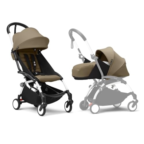 Stokke YOYO3 Kinderwagen mit Neugeborenen Set - Enthält weißem Rahmen, YOYO 6 + Textilset (Toffee) & 0 + Neugeborenen Set (Toffee)