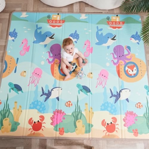 Krabbelmatte Baby Faltbar Spielmatte Kinder Spieldecke 180x200x1.5cm Krabbeldecke Für Baby - Babymatte Kindermatte - Schaumstoffmatte Kinderteppich- Spielteppich - Bodenmatte Kinder - Babygeschenk