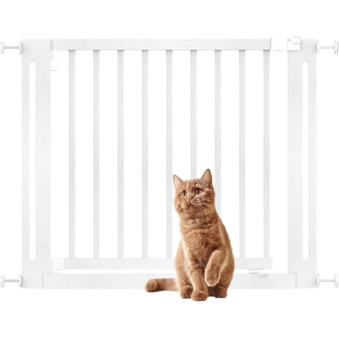 Bettacare Naturholz Elegance Treppenschutzgitter, Weiß, 95cm - 103cm, Druckmontage Sicherheitsgitter, 73cm Extra Breite Türöffnung, Einteiliges Extra Breites Gitter für Welpen, Hunde und Haustiere