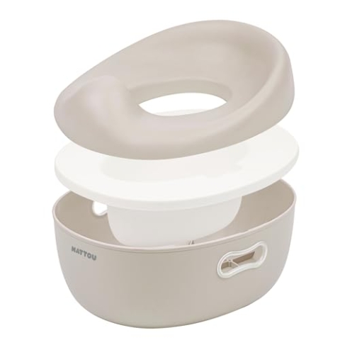 Nattou Babytopf 3in1, Töpfchen + Hocker + Toilettensitz für Kinder, Einfaches Toilettentraining, Ca. 34 cm, Ab ca. 18 Monate bis ca. 4 Jahre, Care, ABS/EVA, Beige