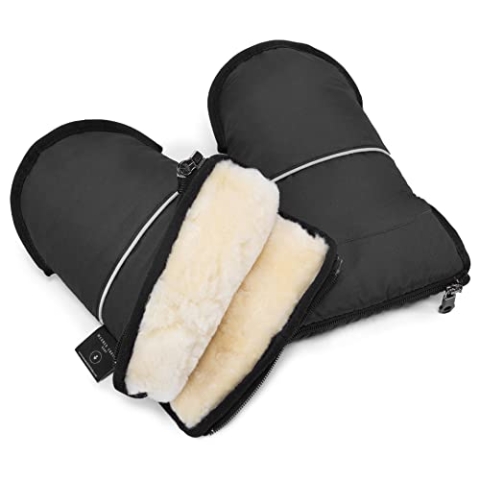Lammfell Handwärmer von WERNER CHRIST BABY – GLOVY Handschuhe sind der ideale Kinderwagen-Muff aus medizinischem Fell, warmer universaler und wasserabweisender Handmuff, in stone (dunkelgrau)