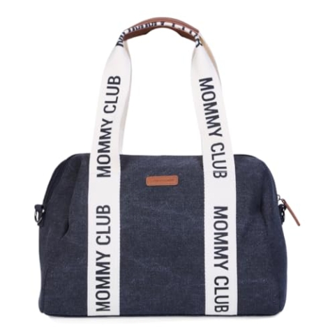 Childhome, Wickeltasche für Babys, Mommy Bag, Wickelunterlage für Babys, viele Fächer, Kinderwagenbindungen, Schultergurt, veganes Leder, 22 l, Mommy Club Signature, Canva, Schwarz