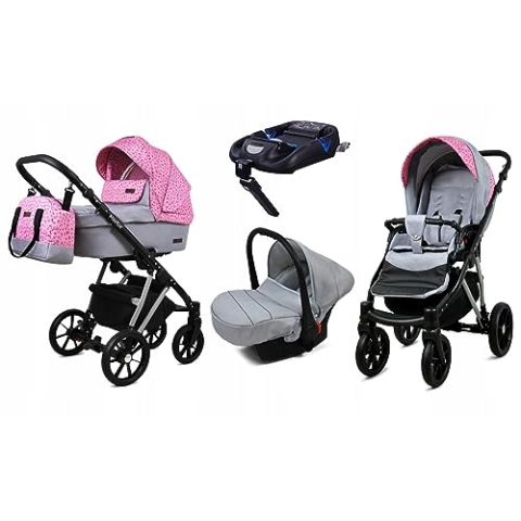 BabyLux® Kinderwagen Set 4 in 1 - Marlux Magnetic - incl. Babywanne, Buggy Sportsitz, Auto-Babyschale, ISOFIX-Basisstation - Autositz - Kinderwagenset - Kombikinderwagen mit Wickeltasche usw.