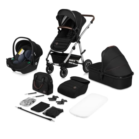 LIONELO Amber Kinderwagen 3 in 1 Kombikinderwagen Set sportlicher Sitz fester Babywanne Autositz Tasche Moskitonetz Regenschutz XXL-Dach mit Sonnenschutz