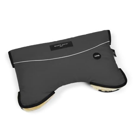 Kinderwagen-Muff aus Lammfell von WERNER CHRIST BABY - MOFFY LUXE ist der ideale Handwärmer für Buggys aus medizinischem Fell, einfache Handhabung, Handmuff in Stone (grau)