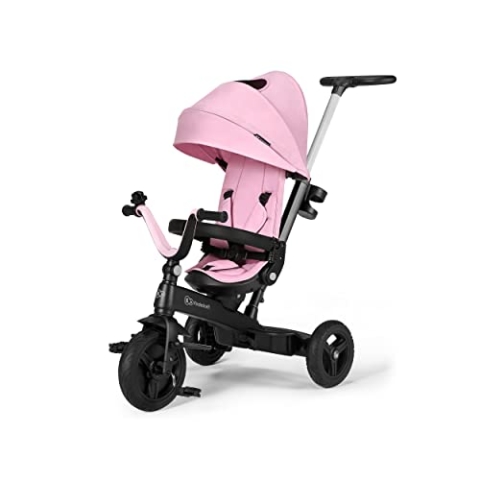 Kinderkraft Dreirad 5 in 1 TWIPPER, Kinderdreirad, Jogger mit Schubstange, 360° Drehsitz, höhenverstellbar Elterngriff, Sonnendach, Zubehör: Klingel, Getränkehalter, ab 9 Monate bis 5 Jahre, Rosa