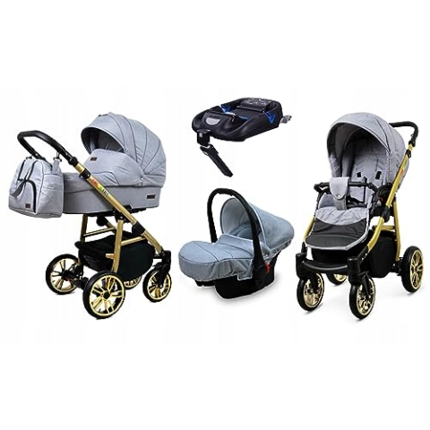 BabyLux® Kinderwagen Set 4 in 1 - Color Lux - incl. Babywanne, Buggy Sportsitz, Auto-Babyschale, ISOFIX-Basisstation - Autositz - Kinderwagenset - Kombikinderwagen mit Wickeltasche usw.
