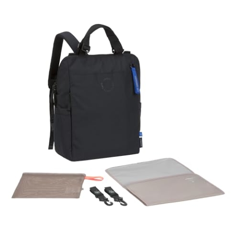 LÄSSIG Baby Wickelrucksack Wickeltasche mit Wickelunterlage, Kinderwagenbefestigung, Netztasche/GRE Conversion Backpack black