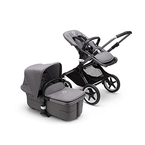Bugaboo Fox 3, unser komfortabelster 2-in-1-Kinderwagen inklusive Liegewanne mit Lüftungsfenstern: für jedes Gelände, Komfort-Buggy, Fahrgestell in Graphit, Liegewanne & Sonnendach in Grey Melange