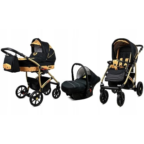 BabyLux® Bambimo Kinderwagen Set 3 in 1 - Largo - incl. Babywanne, Buggy Sportsitz, Auto-Babyschale - Autositz - Kinderwagenset - Kombikinderwagen mit Wickeltasche, Regenschutz usw.