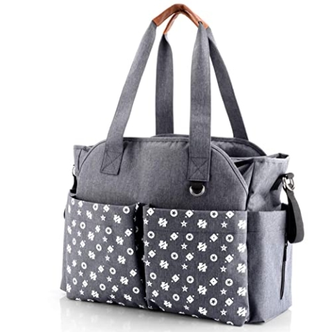 Homlynn Baby Wickeltasche, Reise Wickeltasche Bote Messenger mit Kinderwagenriemen, 12 Taschen Großer Stauraum für alle Babyzubehörteile (grau)
