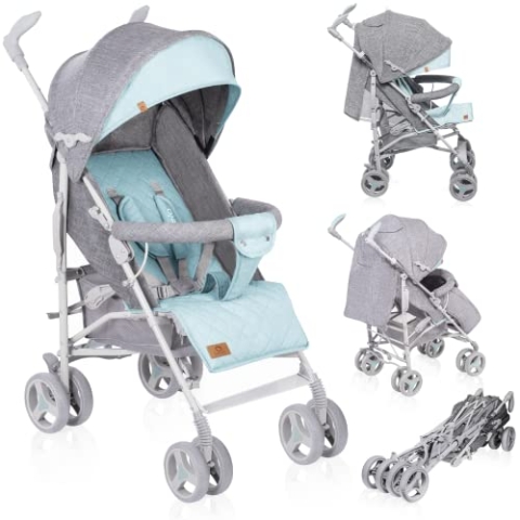 LIONELO Irma Kinderwagen bis 15 kg, Kinderwagen, leichter moderner Kinderwagen mit Liegefunktion, faltbar, große 6-Zoll-Räder, großer Korb, Tasche, Moskitonetz