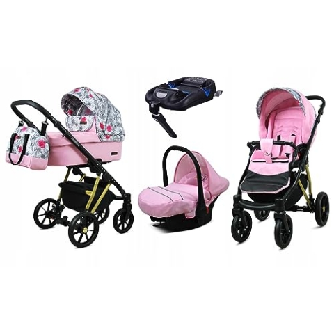 BabyLux® Kinderwagen Set 4 in 1 - Marlux Magnetic - incl. Babywanne, Buggy Sportsitz, Auto-Babyschale, ISOFIX-Basisstation - Autositz - Kinderwagenset - Kombikinderwagen mit Wickeltasche usw.