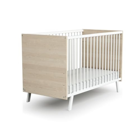 AT4 - Babybett CARNAVAL Holz Weiß und Birke 60 x 120