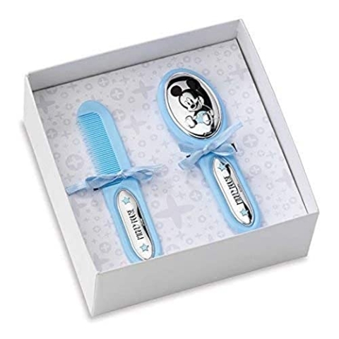 VALENTI & CO. Disney Baby für Kleinkinder - Geschenkset mit Haarbürste und Kamm Unentbehrlich unter den Accessoires für Neugeborene mit Mickey Mouse Finish in Silber, Hellblau, One Size
