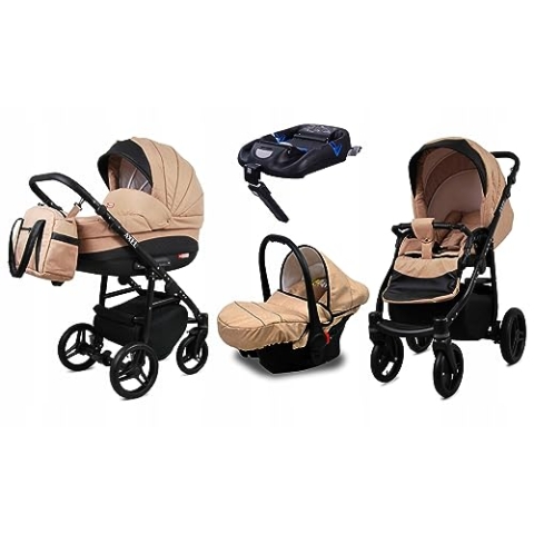 BabyLux® Kinderwagen Set 4 in 1 - Axel - incl. Babywanne, Buggy Sportsitz, Auto-Babyschale, ISOFIX-Basisstation - Autositz - Kinderwagenset - Kombikinderwagen mit Wickeltasche usw.
