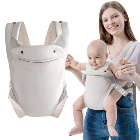 SERAPHY 4-in-1 Babytrage für Neugeborene ab Geburt, Ergonomische Atmungsaktiv Leicht Babytragetuch für Säuglinge und Kleinkinder von 4-15KG - Grau