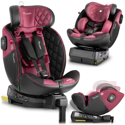 Nukido Kindersitz 360 Drehbar Autositz Kinder Kinderautositz i-Size ISOFIX 5 Punkt Sicherheitsgurt 0-12 Jahre Bis 36 kg Schwarz Rosa Prestige Line