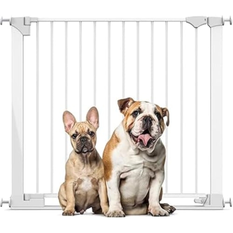 Bettacare Sicherheitsstuffen Haustiergitter, Weiß, 96cm - 103cm, Extra Niedrige Durchgangshöhe, 81cm Extra Breite Türöffnung, Einteiliges Extra Breites Gitter für welpen und Hunde