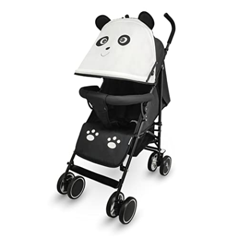 MOON Safari Kinderwagen – Regenschirm mit Tiermotiv und Kapuze – kompakter, leichtester Kinderwagen für Reisen – Liegender Aufbewahrungskorb, Schultergurt – 0 m + (bis zu 18 kg) Panda