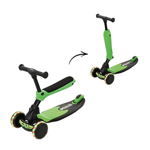 hauck 2in1 Kinder Rutscher & Scooter Skootie für Kinder 1-5 Jahren mit LED Lichter (keine Batterien nötig), Fußbremse, Leicht Umbaubar von Rutschfahrzeug zu Roller (Neon Green)