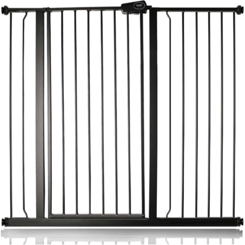Bettacare Extra Hohes Sicherheitsgitter für Kinder und Hunde, 113.8cm - 121.4cm, Mattschwarz, Extra Hohes Babygitter von 104cm Höhe, Druckmontage-Sicherheitsgitter für Treppen