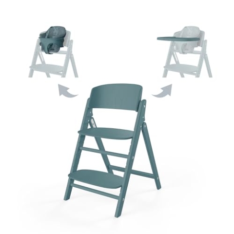 CYBEX Gold CLICK & FOLD Hochstuhl 3in1-Set, Mitwachsend, 6 Monate - 99 Jahre, Verwendbar ab Geburt durch separates Gold Bouncer Nest, Inkl. Baby-Set und Tablett, Buchenholz/Kunststoff, Stone Blue