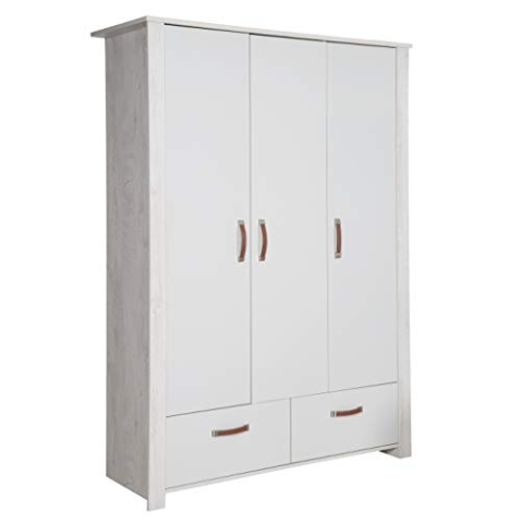 roba Kleiderschrank 'Mila' 3 Türen, 2 Schubladen, Soft Close-Technik, Drehtürenschrank, grau/weiß