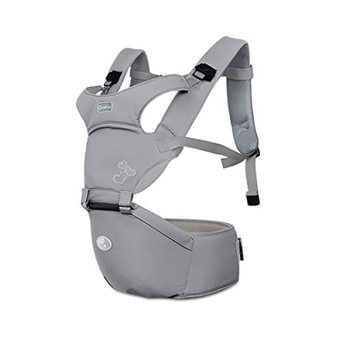 SONARIN Front Premium Hipseat Babytrage, Multifunktional, Ergonomisch, 100% Baumwolle, Schmetterlingsdrehschnalle, 6 Tragende Positionen,Angepasst an Ihr Kind wachsende,Ideal Geschenk(Grau)
