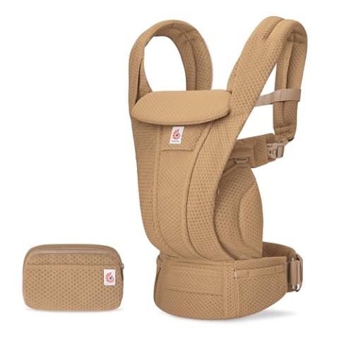 Ergobaby Omni Deluxe All-in-One Babytrage für Neugeborene ab Geburt bis 20kg, Ergonomische 4-Positionen Mesh Babytrage Rückentrage Baby-Tragetasche, Camel