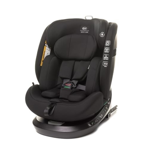 4BABY Kindersitz drehbar 360 mit ISOFIX ROTO-FIX, Autositz 40-150 cm, R129 norm, Kopf, Rückenlehnen und Sitzverstellung, I-SIZE (Schwarz)