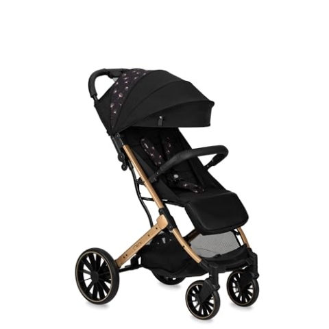 MoMi ESTELLE PLUS LIGHT Kinderwagen ab 6. Monat (bis 22 kg), klappbarer Buggy mit 5-Punkt-Sicherheitsgurt, Einkaufskorb und Liegefunktion, Teleskop-Stange zum Ziehen, steht nach dem Zusammenklappen