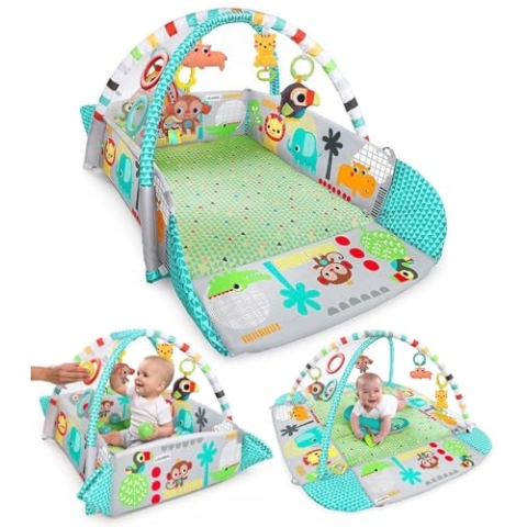 Multifunktionale Baby Spieldecke mit Spielbogen – Baby Gym Spielmatte & Krabbeldecke – inkl. 30 Bällen + 5 Spielzeugen, Buikligtrainer – ab 0+ Monaten