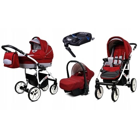 BabyLux® Kinderwagen Set 4 in 1 - Largo - incl. Babywanne, Buggy Sportsitz, Auto-Babyschale, ISOFIX-Basisstation - Autositz - Kinderwagenset - Kombikinderwagen mit Wickeltasche usw.