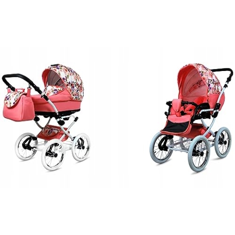 BabyLux® Bambimo Kinderwagen Set 2 in 1 - Margaret White - incl. Babywanne, Buggy Sportsitz - Kinderwagenset - Kombikinderwagen mit Wickeltasche, Regenschutz, Moskitonetz, Cupholder usw.