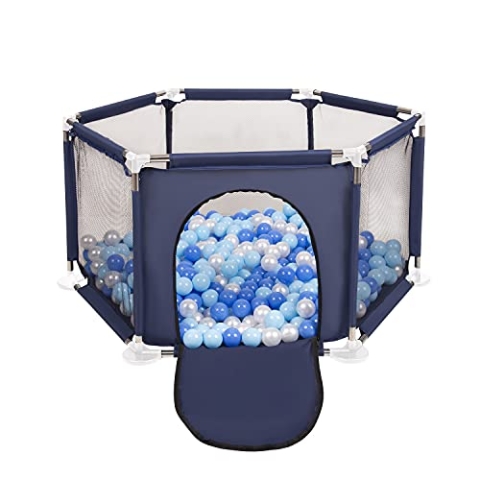SELONIS Sechseckiger Laufstall Mit 400 Bälle Laufgitter Für Kinder, Blau:Babyblau/Blau/Perle