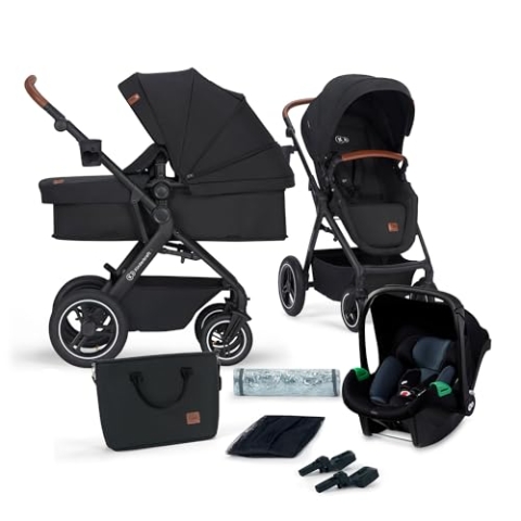 Kinderkraft B-TOUR Kombikinderwagenset 3 in 1 komplettset, Kinderwagen bis 22 kg mit Kindersitz I-SIZE 40-75 cm, großen XL-Sitz, wasserdichtes Verdeck mit UPF50+ Filter, Schwarz