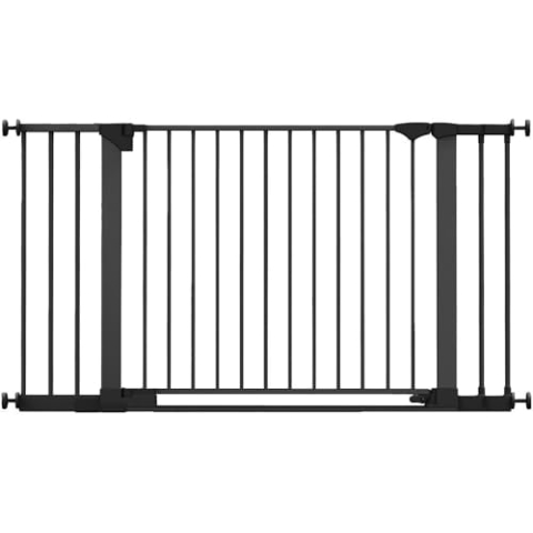 Safetots Sicherheitsstuffen Treppenschutzgitter, Schwarz, 138cm - 145cm, Extra Niedrige Durchgangshöhe, 81cm Extra Breite Türöffnung, Extra Breites Gitter für Treppen, Baby und Kleinkind