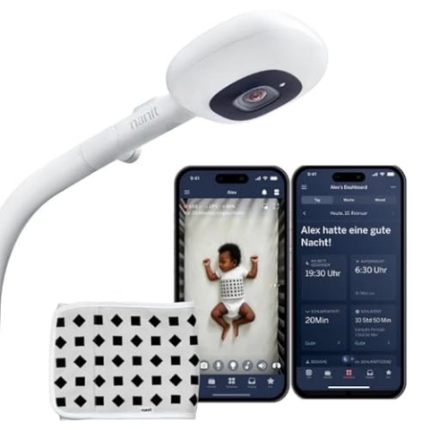 Nanit Pro Babyphone mit Kamera, Bodenständer & Atemband - Baby Kamera mit 1080p Video & Audio, Schlaftrainer, Atmungsmonitor, WLAN, iOS/Android - Weiß