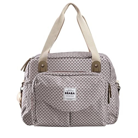 Béaba – Wickeltasche Genève II – Modulierbar, vielfältige Staumöglichkeiten – Vordertasche, Wickelunterlage – Isolierfach für Babynahrung, Befestigung für Kinderwagen – graumeliert