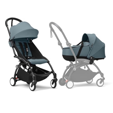 Stokke YOYO3 Kinderwagen mit Liegewanne - Enthält schwarzem Rahmen, YOYO 6 + Textilset (Aqua) & Liegewanne (Aqua)