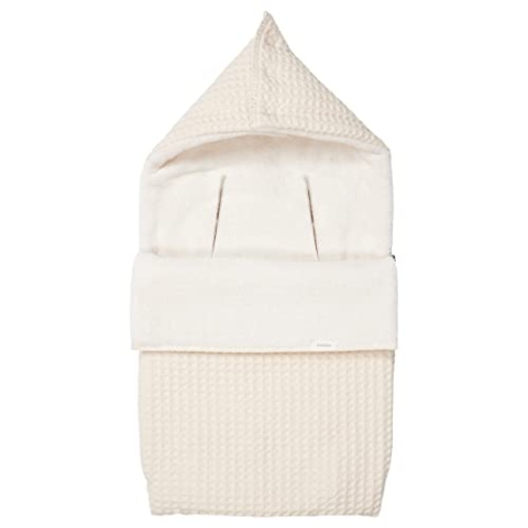 Koeka Babyfußsack - Für Babyschale - Gruppe 0+ - Mit Teddy Gefüttert - Mit Kapuze - Oslo - Aus Baumwolle - Abwaschbar - Naturel - Einheitsgröße