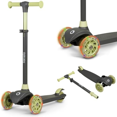 LIONELO Jessy Premium Dreirad-Kinderroller mit LED-Rädern für Kinder 3 Jahre bis 50 kg, Höhenverstellung und Rutschfester Plattform, Faltbarer Kinderroller. Kinderscooter ab Kleinkind Junge Mädchen