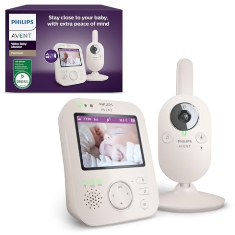 Philips Avent Babyphone mit Kamera Premium - DEKRA Zertifiziert privat und sicher - 3.5" Display, x4 Zoom, Nachtsicht, Schlafliedern und Thermometer (SCD891/26)