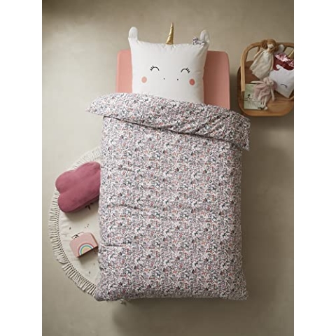 VERTBAUDET Kinder Bettwäsche-Set,Einhornland Oeko-Tex® violett/Mehrfarbig 140X150 - Kissen 63X63